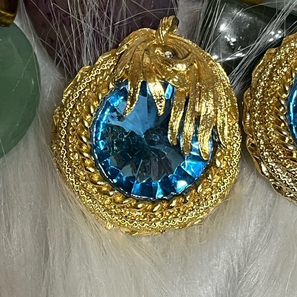 Vintage Bright Aqua Runway Style Clip Earrings